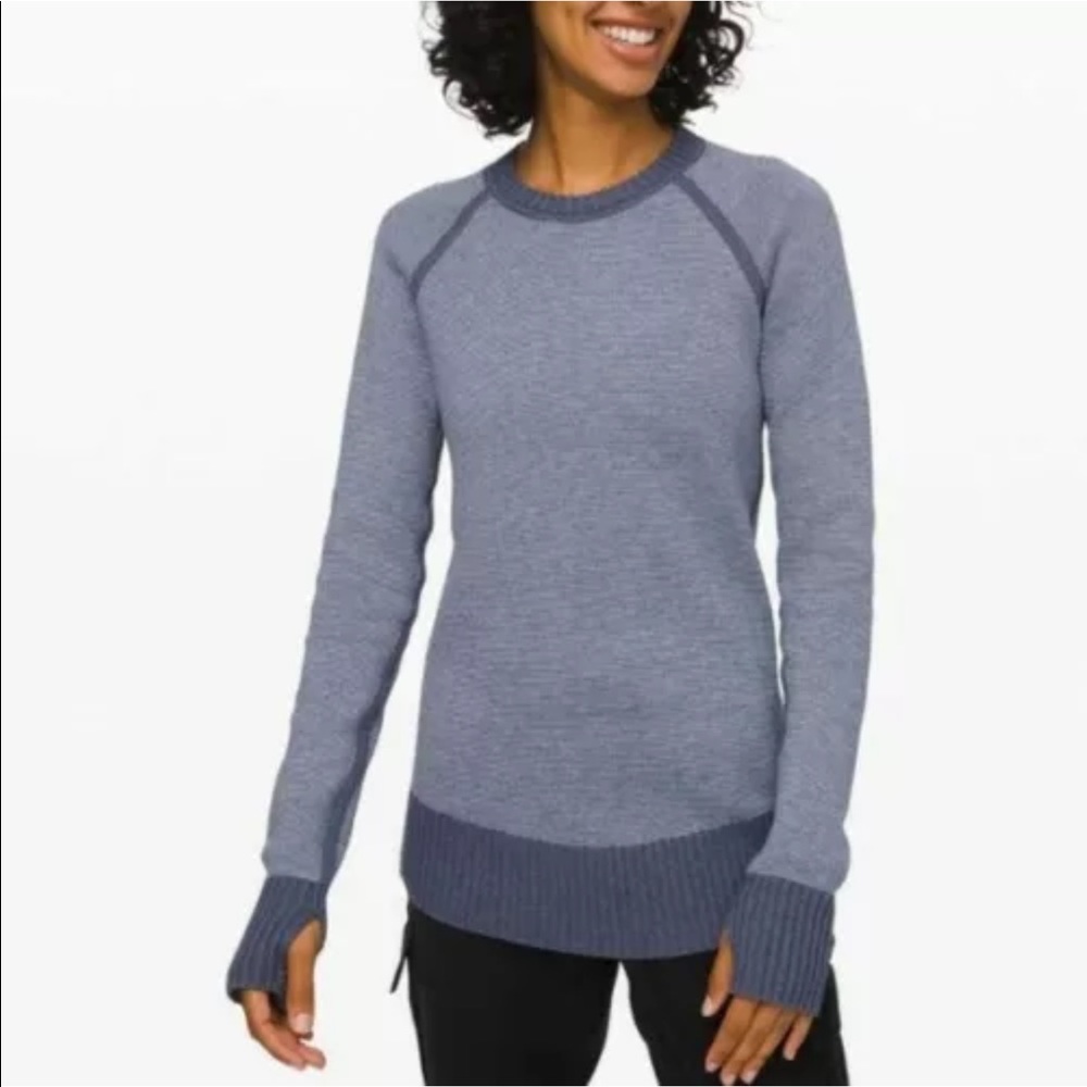 LULULEMON Still Lotus Reversible Sweater Womens Size XS Heathered Blue Crew neck